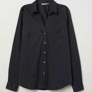 Modern Classic H&M Black N-Neck Stretch Button Down Career Shirt XXL (2X, XXL)